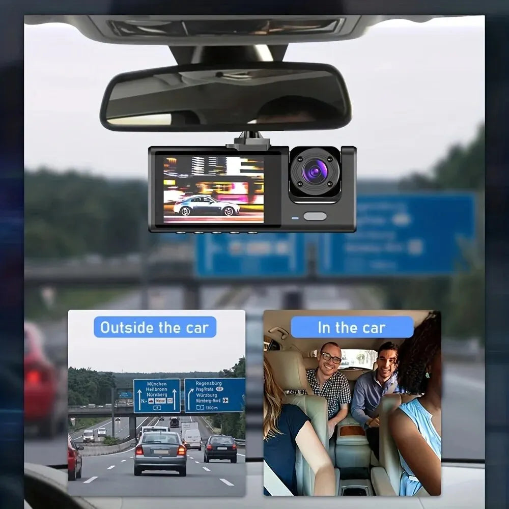 3-in-1 HD Dash Camera: Front, Inside & Rear Protection