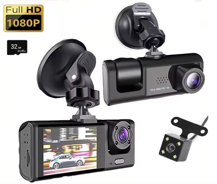 3-in-1 HD Dash Camera: Front, Inside & Rear Protection