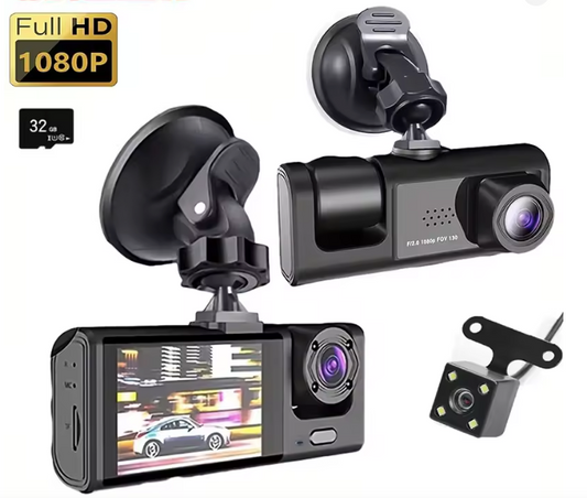 3-in-1 HD Dash Camera: Front, Inside & Rear Protection