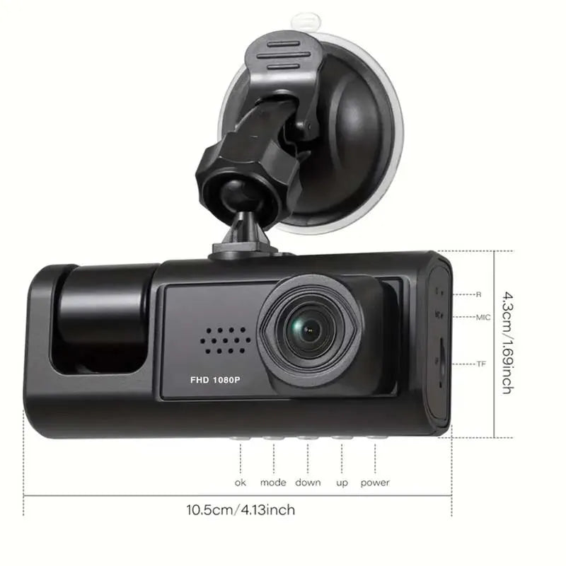 3-in-1 HD Dash Camera: Front, Inside & Rear Protection