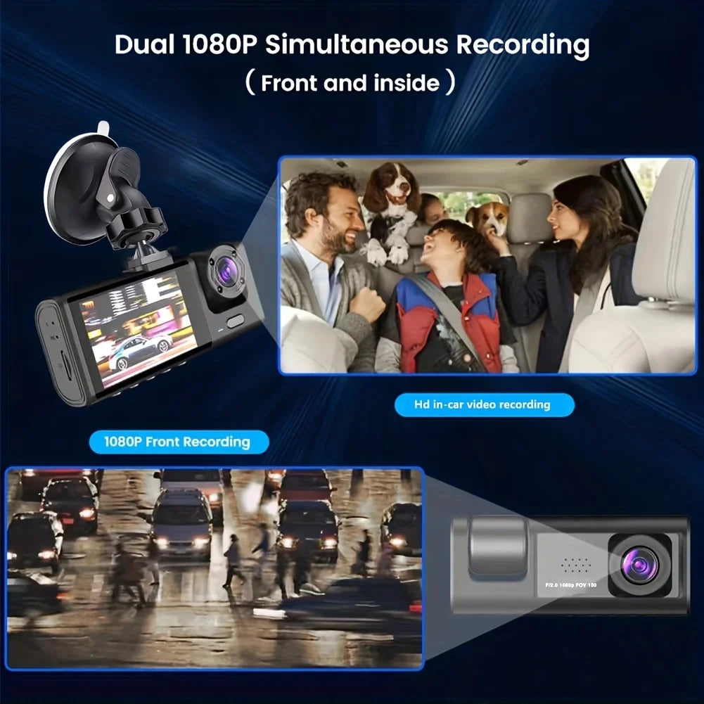 3-in-1 HD Dash Camera: Front, Inside & Rear Protection