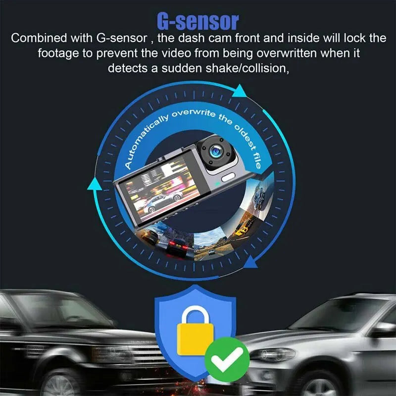3-in-1 HD Dash Camera: Front, Inside & Rear Protection
